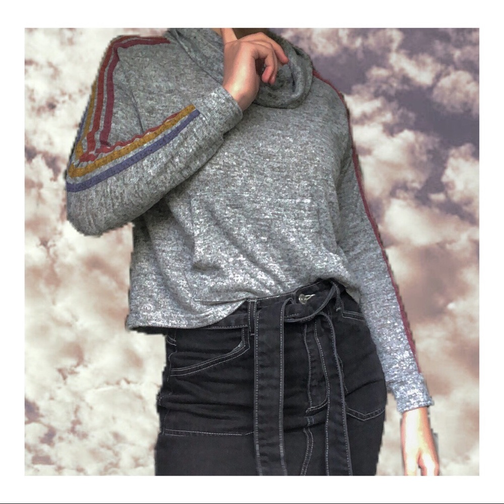 Ultra Flirt Grey Sweater w/ Rainbow Striped Sleeve